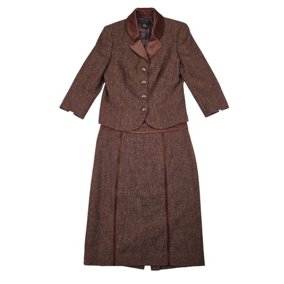 Brooks Brothers Dresses & Skirts - Vintage Brooks Brothers Skirt Suit Womens 10/8 Brown Wool Tweed Velvet Trim Vtg